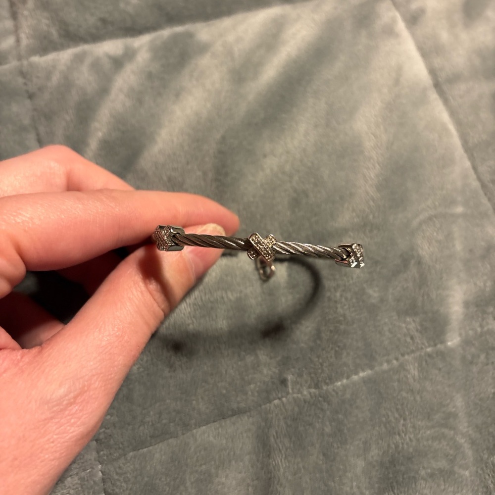 Sterling Silver Cable Bracelet w/ Pavé Stations – Yurman Style